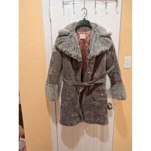 Vintage 70s Fingerhut Fashions Faux Suede Sherpa Lined Coat Women's Size 14